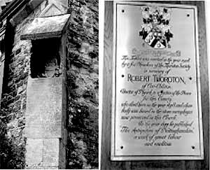 The Thoroton Buttress and the plaque to Robert Thoroton. 