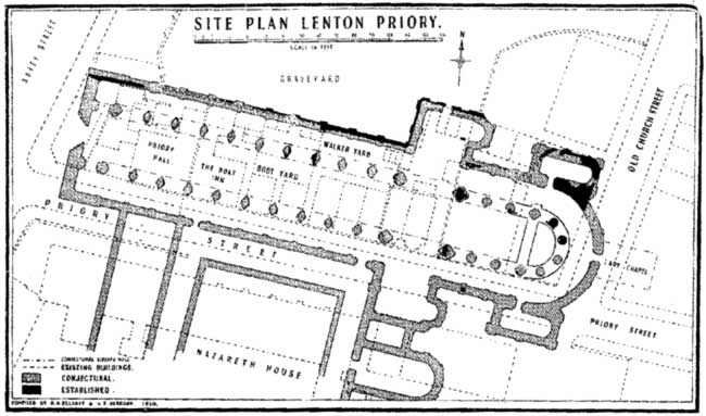 Proposed plan of the Priory Conventual Church from Elliot and Berbank, 1952.